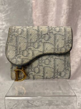 Christian Dior Trotter Saddle Lotus Compact Wallet Grey COA